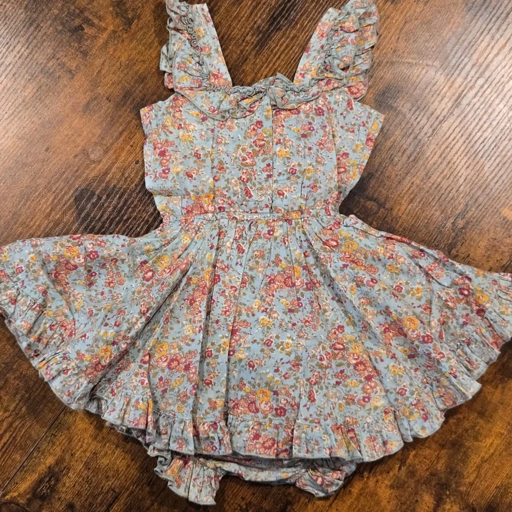 Little Minis Floral Ruffle Romper Light Blue Pink‎ Cotton 18-24 Months